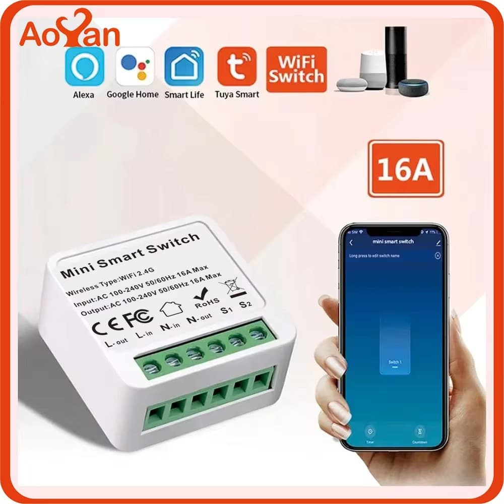 Mini WiFi switch with graffiti design, smart voice app, timer switch, concealed installation.
