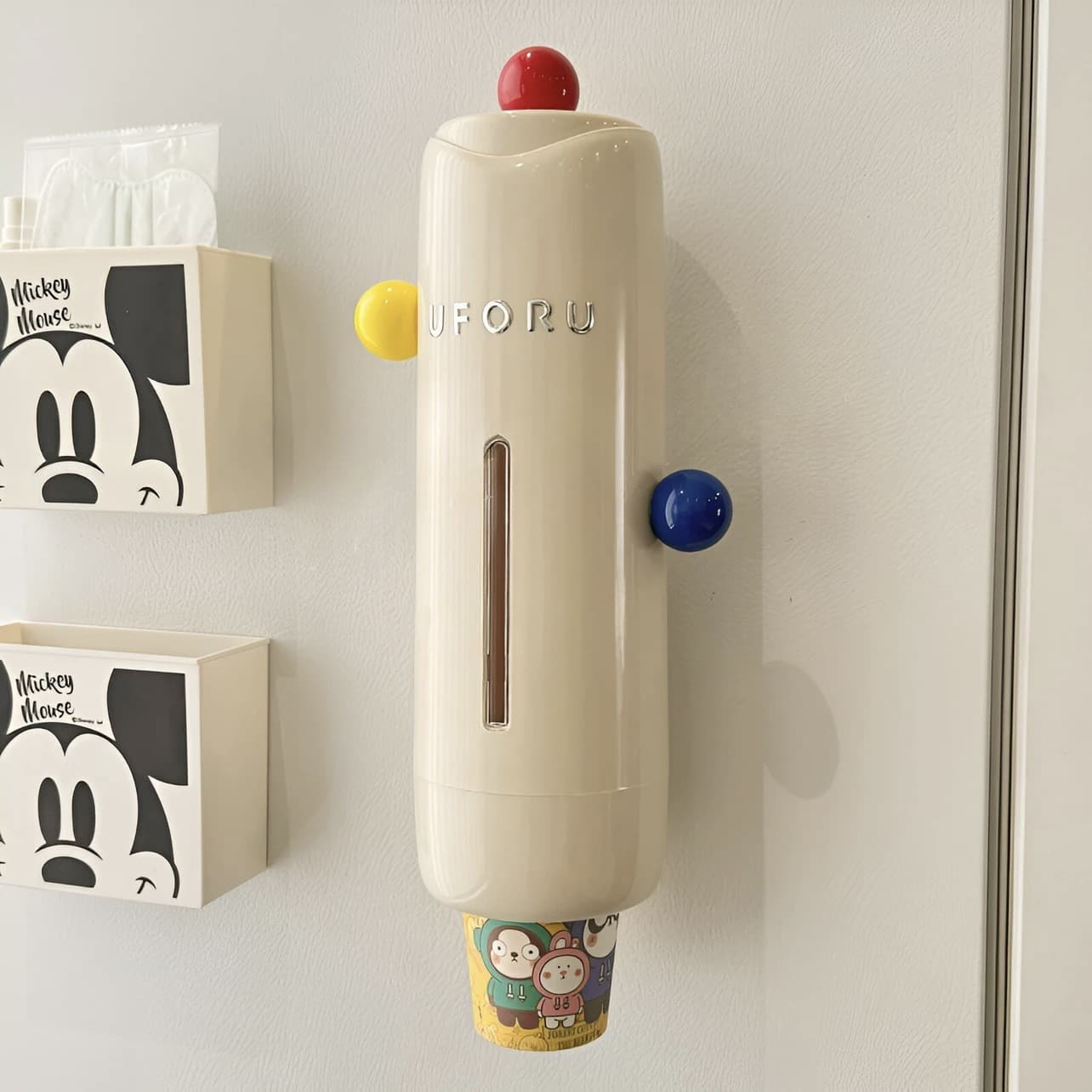 Dopamine Cup Dispenser, Disposable Paper Cup Wall-Mounted Cup Dispenser, No-Drill Cup Holder, Dustproof Cup Storage Rack