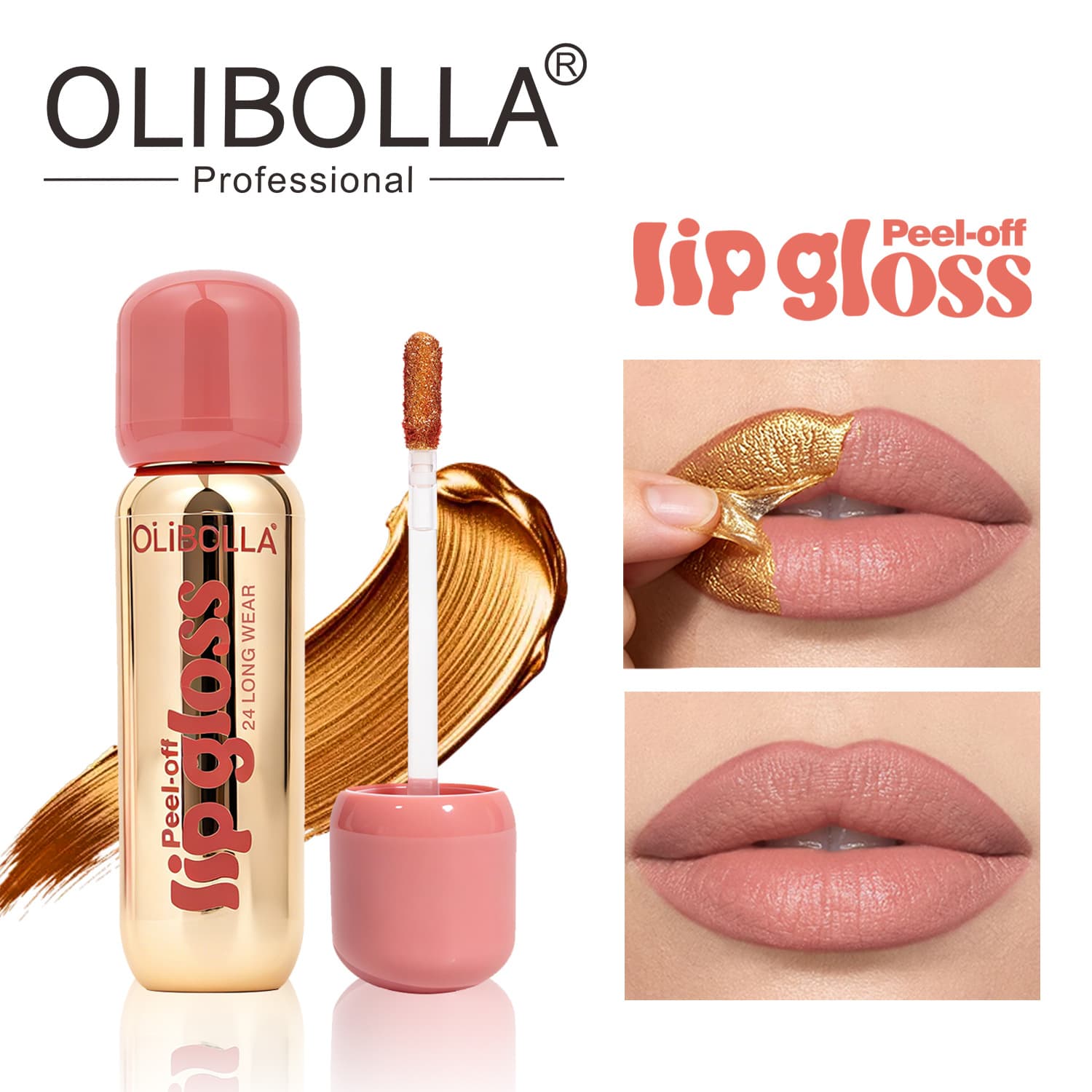 Cross-border exclusive supply of OLIBOLLA matte gold peel-off lip liner lip gloss waterproof long-lasting gold peel-off lip mask