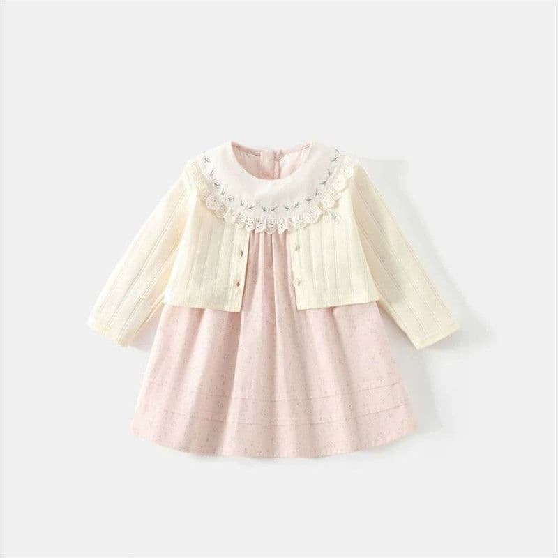 Girls Spring Dress Children's Skirt Cardigan Jacket Suit Girls Spring Doll Collar Princess Dress Two-piece Set