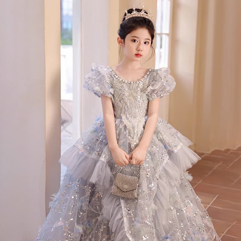 Girl's Evening Dress Host Birthday Flower Girl Princess Dress Children's Light Luxury High-End Piano Performance Costume