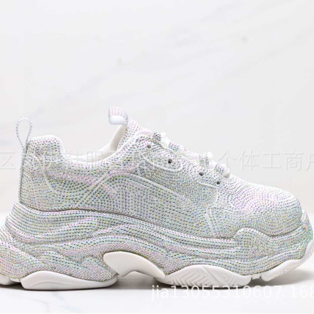 Branded Sports Shoes Triple S Paris 19 Full Diamond Series Trendy Retro Casual Shoes