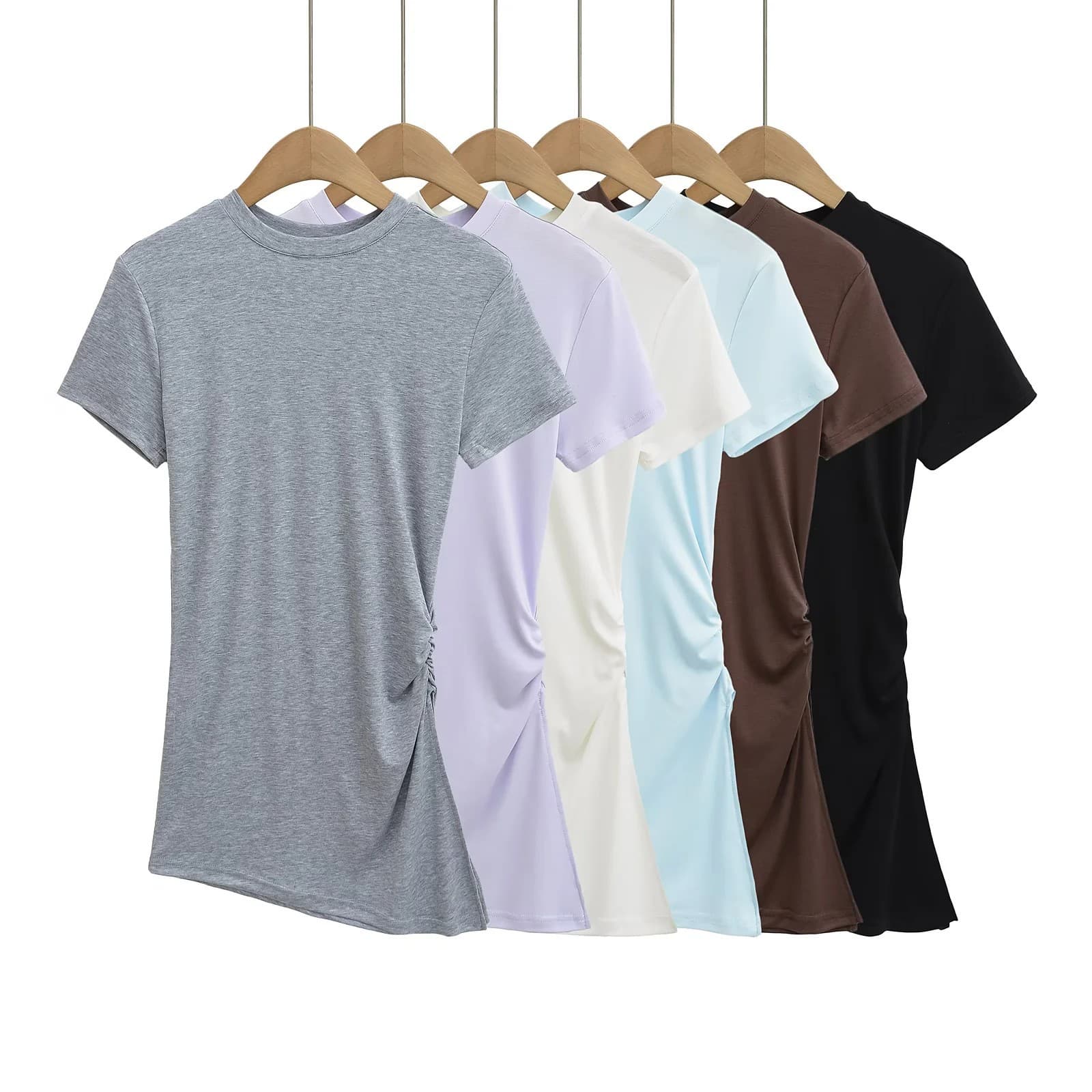 Split Irregular Short Sleeve Top for Women Summer Yoga Fitness Lyocell Tencel Waist-Tightening Slimming Versatile T-Shirt