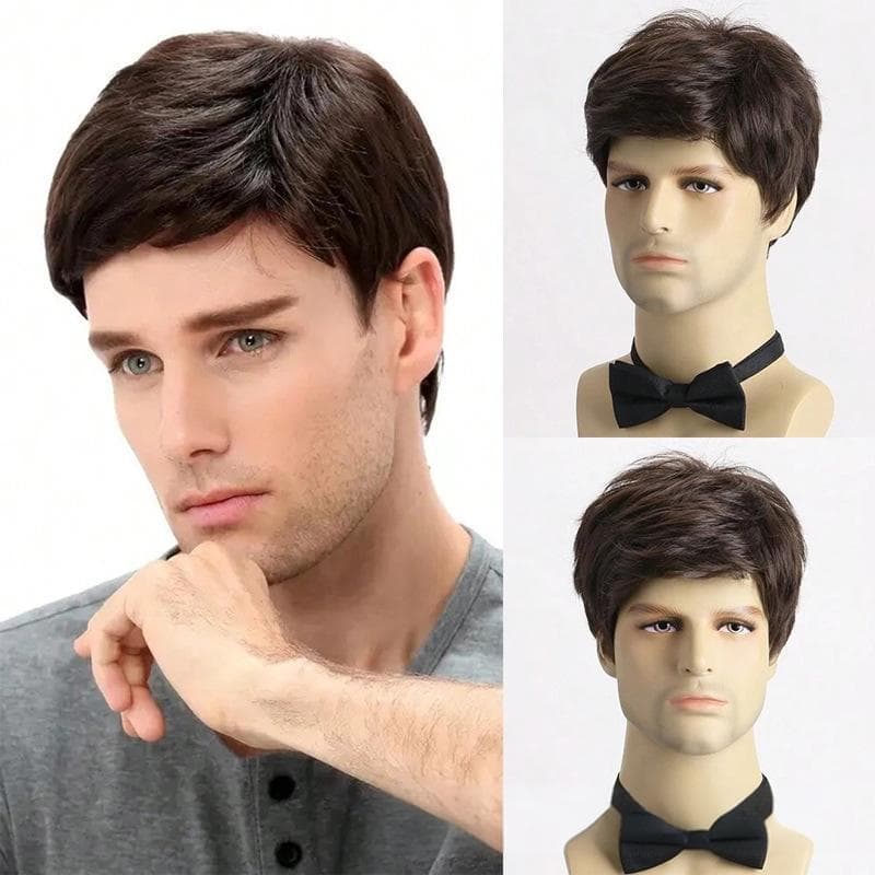 Men's Full Wig Natural Seamless European-American Style New Wig Men's Hairpiece