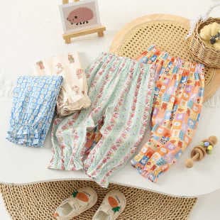 Korean Pure Cotton Pajama Pants Loose Sweet Fresh Anti-Mosquito Pants Children Summer Thin Nine-Tenths Pants Summer Pants