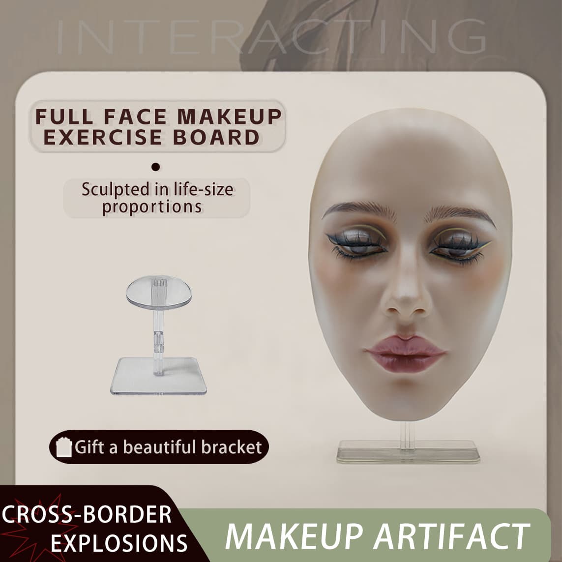 European and American Full Face Makeup Practice Board Makeup Practice Artifact Model Mask for Beginners and Novices Eyebrow Drawing Real Silicone Skin Fake