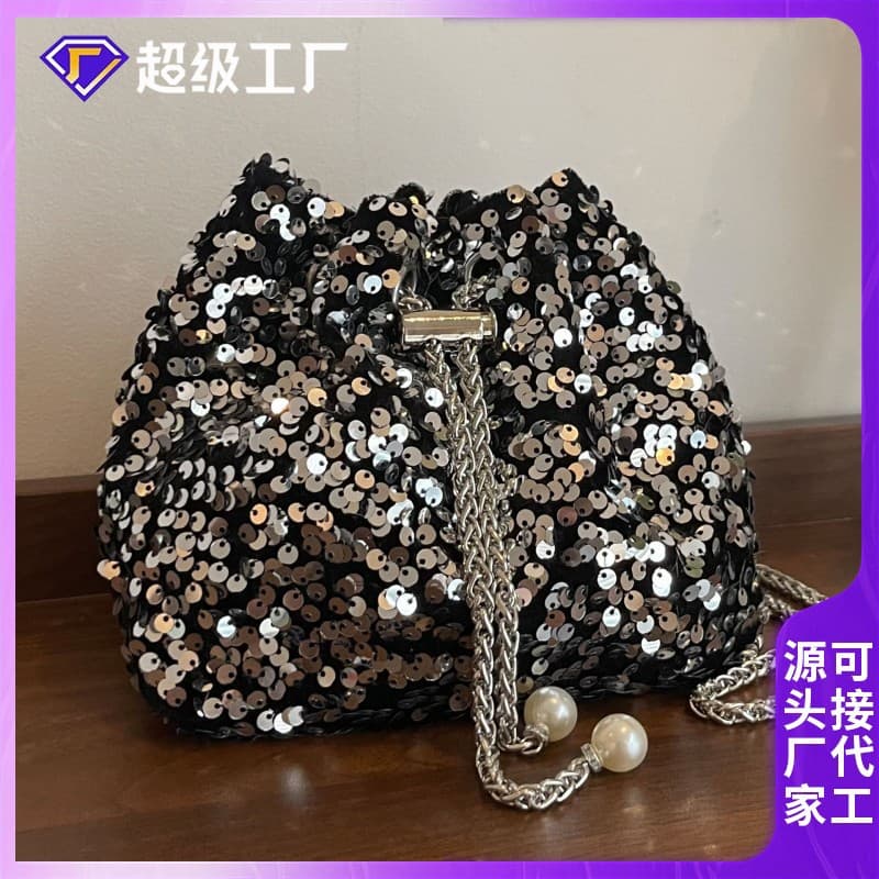 2025 New Single Shoulder Crossbody Bag Korean Style Bucket Style Versatile Trendy Evening Bag Fashion Personalized Sequin Bag for Women