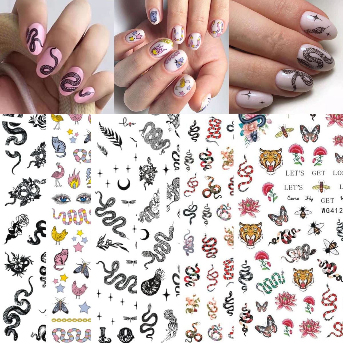 New Nail Stickers Skull Color Snake Series New Nail Stickers Manufacturer Stock WG601-607