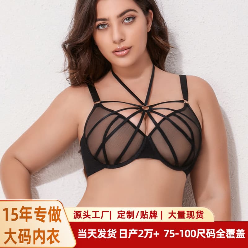 Cross-border Plus Size Bra for Women, Large Bust Minimizer, Anti-Sag, Push-up, Breathable Cross Mesh, Big Cup, Full Figure Bra for Plus Size Ladies