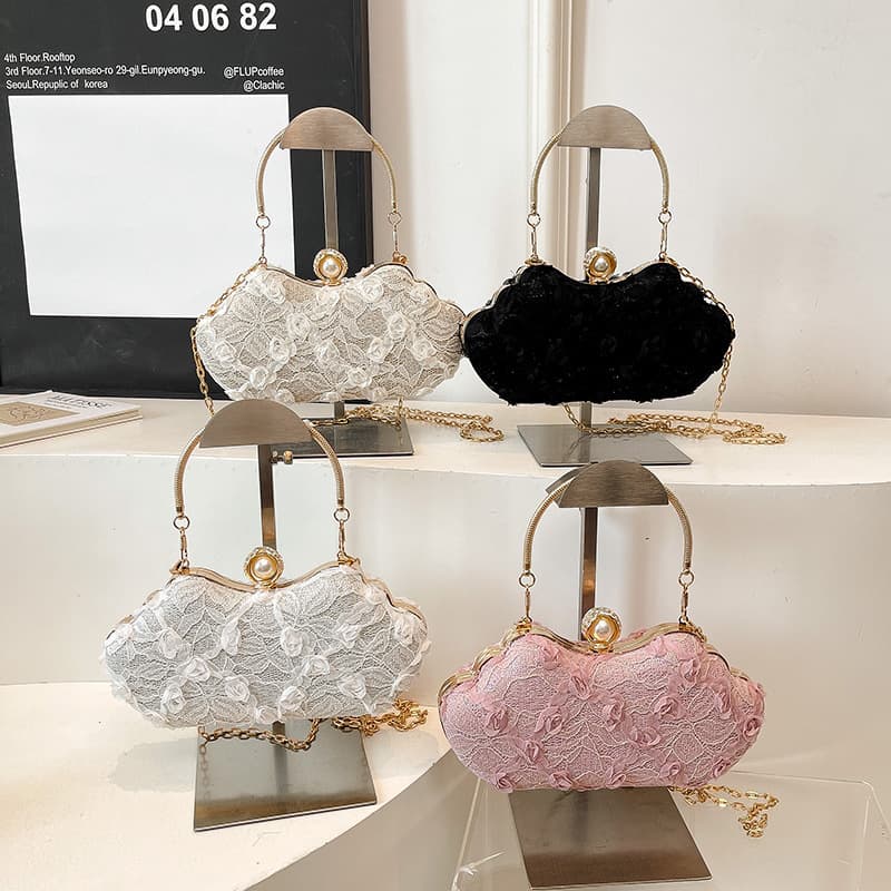Chanel-style Pearl Chain Box Bag 2025 New Sweet Girl Lace Evening Bag Versatile Chic Crossbody Bag