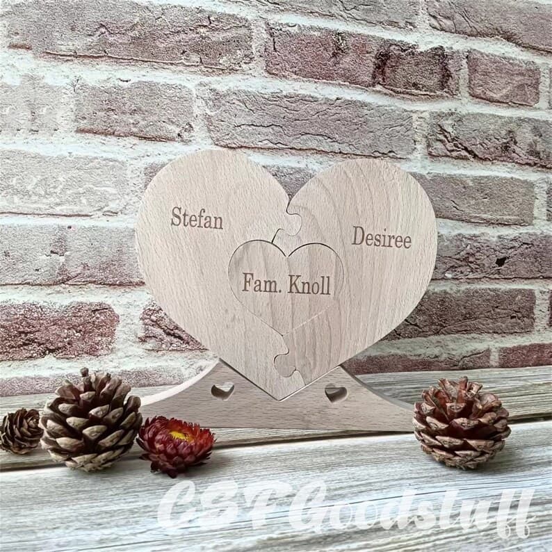 Cross-border Amazon Mother's Day Gift Heart-shaped Puzzle Last Name Sign Wooden Heart-shaped Puzzle Gift for Her
