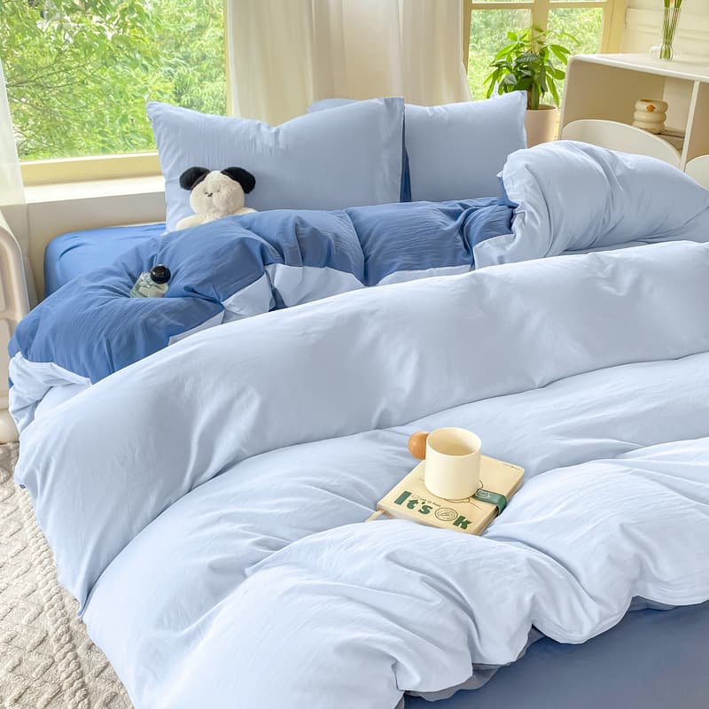 Class A Bare-Sleep Pure Cotton 4-Piece Bedding Set, Ins Style, Light and Fresh Solid Color, Ultra-Soft Washed Cotton, Fitted Sheet Style, Flat Sheet, Duvet Cover, 3-Piece Set