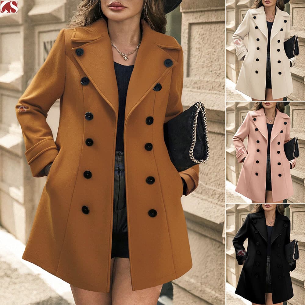 Cross-border independent station best-selling autumn and winter wool coat women's mid-length double-breasted stylish woolen jacket slim fit women's clothing