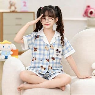 Children's Pajamas Girls Summer Cloud Short Sleeve Cute Cartoon Pajamas Middle and Older Kids Shorts Casual Homewear Set