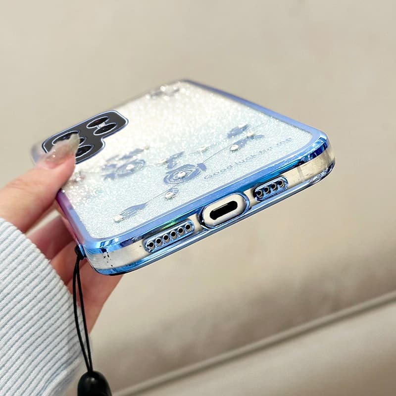 Compatible with Samsung Protector Case Gradient Eternal Flower Lanyard Phone Case Protective Cover Shockproof