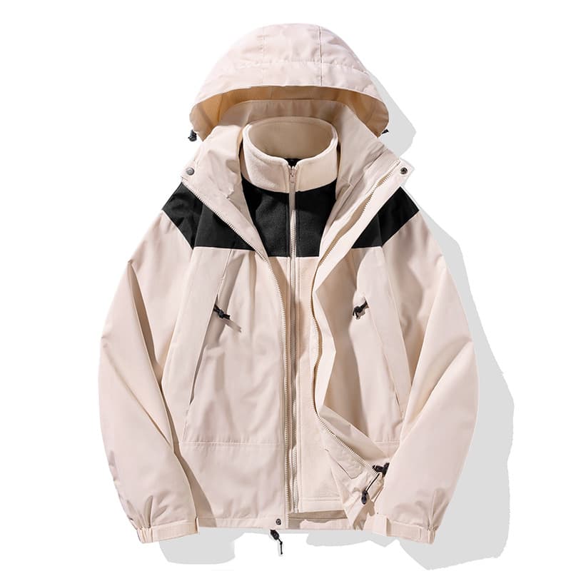 2023 Autumn/Winter 3-in-1 Unisex Detachable Windproof Waterproof Hiking Jacket with Thick Fleece Lining Two-Piece Set