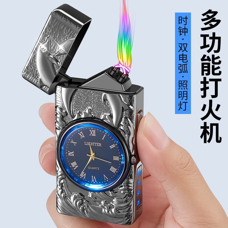 Creative Relief Dolphin Watch Smart Digital Display Dual Arc Cool Real Dial LED Light Real Watch USB