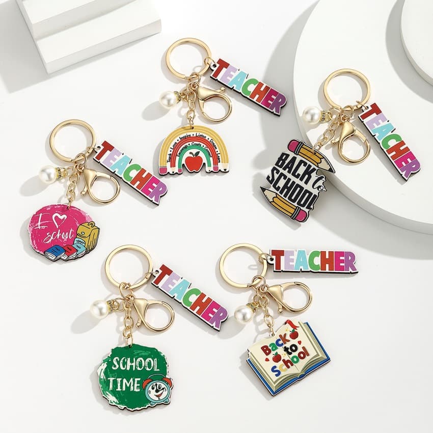 Graduation and Back to School Season Pearl Letter Keychain Pendant Back to School Teacher's Day Pencil Charm
