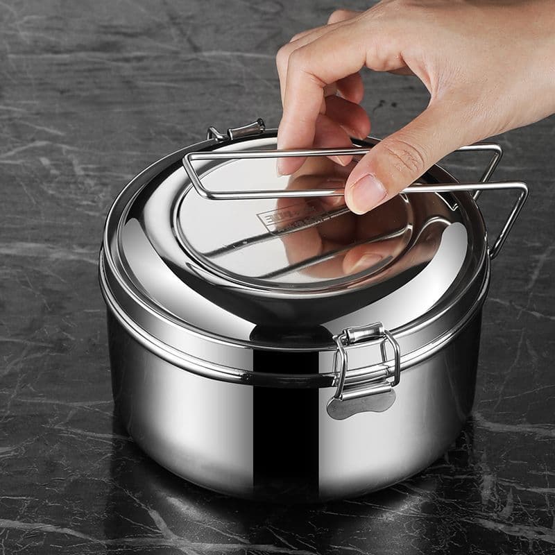 316 Stainless Steel Steamed Rice Lunch Box with Lid Round Student Bento Adult Office