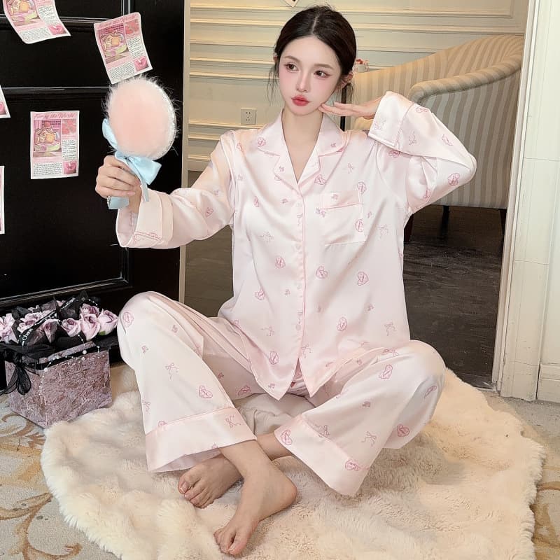 Summer New Light Luxury 3-Piece Set Ice Silk Sweet and Cute Silk Large Lapel Short Sleeve Homewear Pajama Set
