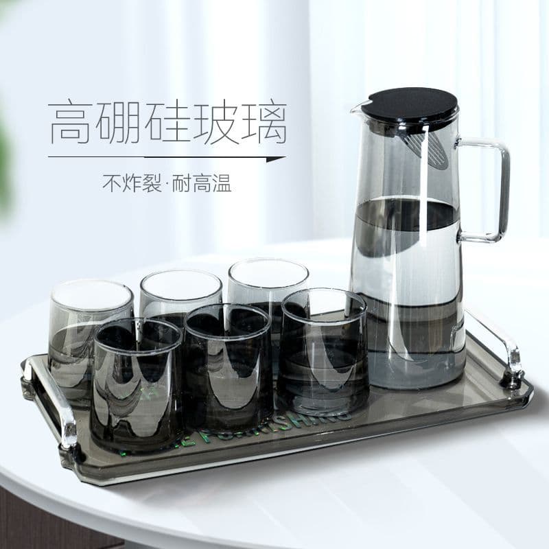 Nordic Style Heat-Resistant Cold Water Pitcher and Cup Set, Home Glass Water Ware Large Capacity High-Aesthetic Cups for Drop Shipping
