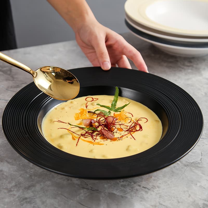 Nordic simple brushed pattern straw hat plate Western dinner plate French pasta plate household ceramic plate tableware white porcelain