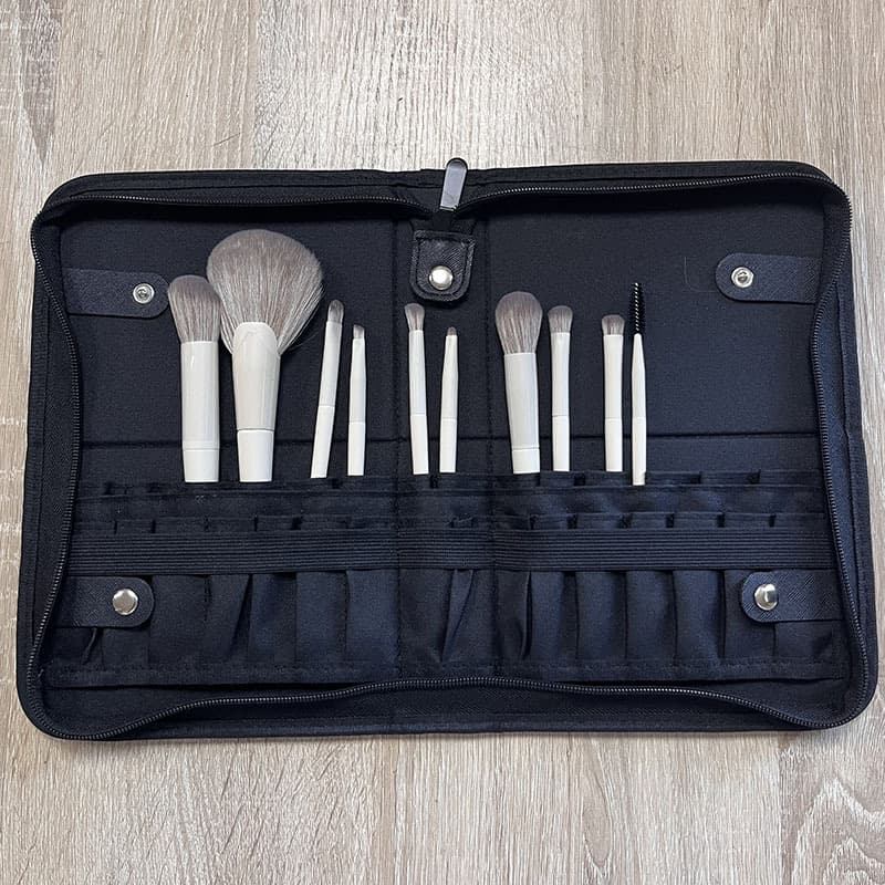 29-Slot Makeup Brush Bag Cosmetic Tool Organizer, 14-Brush PU Leather Foldable Upright Zipper, Full Size Non-Shrunken Version