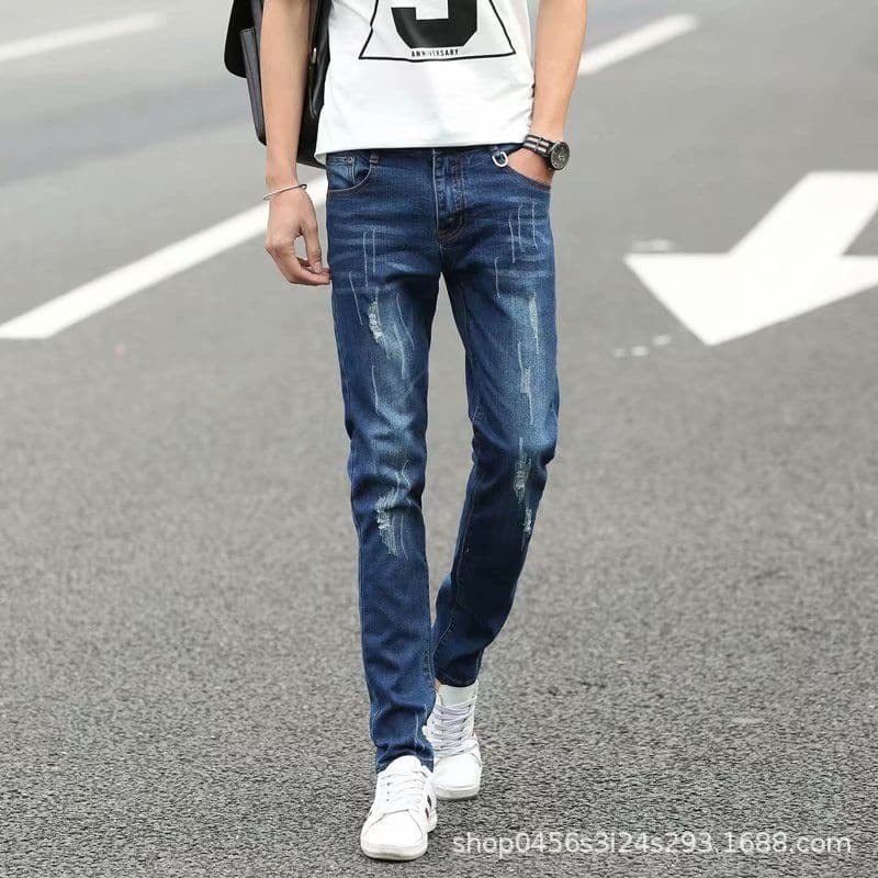 Spring Autumn Style Men's Slim Fit Casual Work Jeans Korean Version Fashionable Elastic Casual Long Pants Teenage Popularity