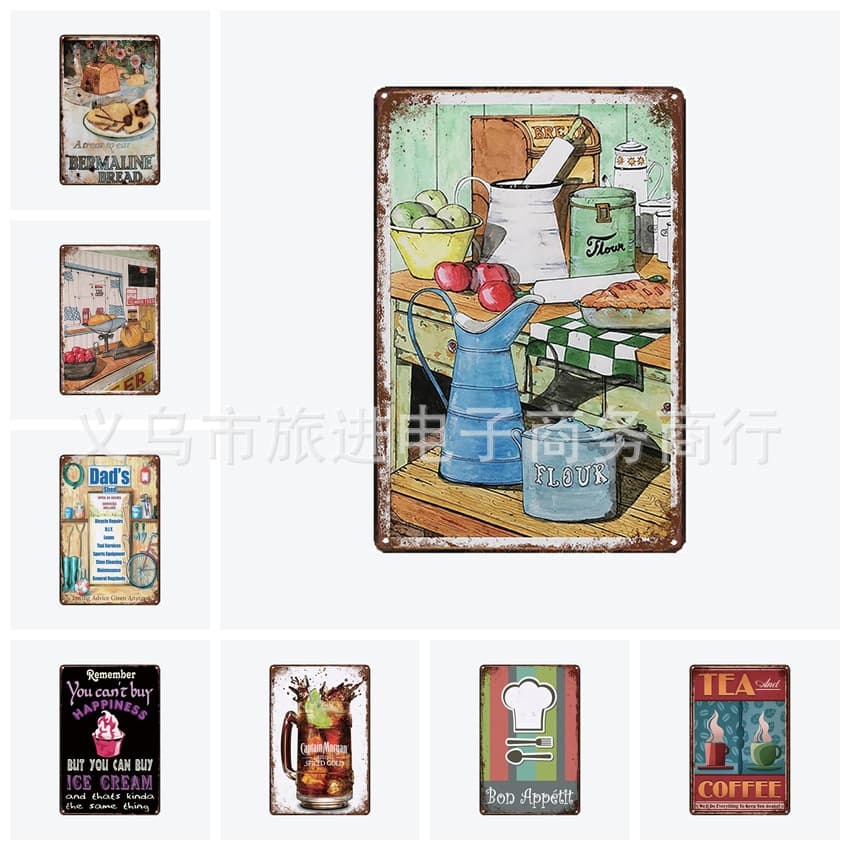 Vintage European Tin Sign Custom Decorative Plate BBQ Grill Hotpot Restaurant Joom Wish Factory Direct