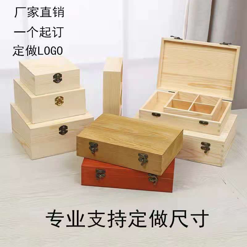 Flip-top rectangular vintage pine wood box, square wooden gift box for document storage, customizable.