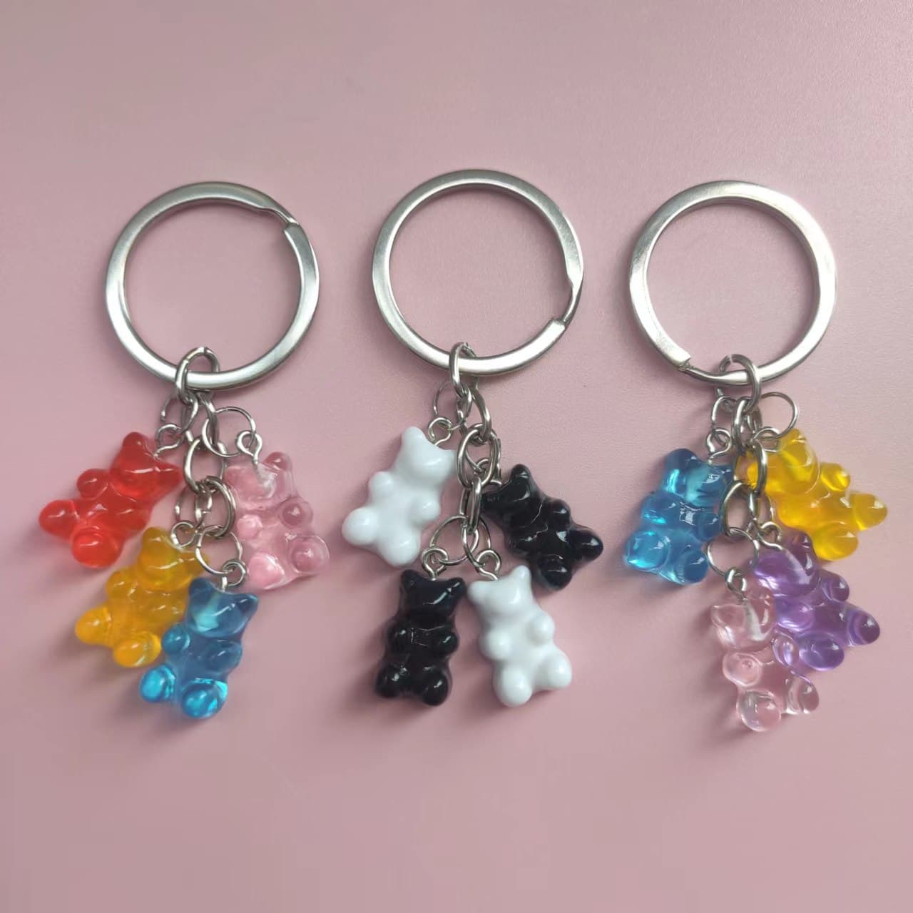 Cute Bear Keychain Mini Pendant Candy Transparent Bear Keyring Cross-border Accessory