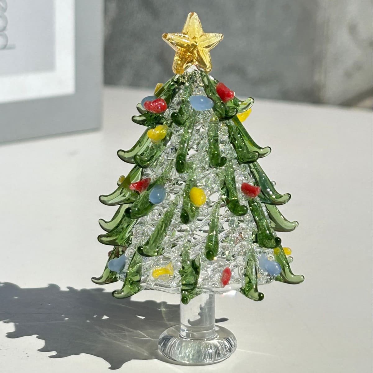 Handmade glass spike Christmas tree desktop ornament, a cute everyday gift, home decoration, and Christmas present.