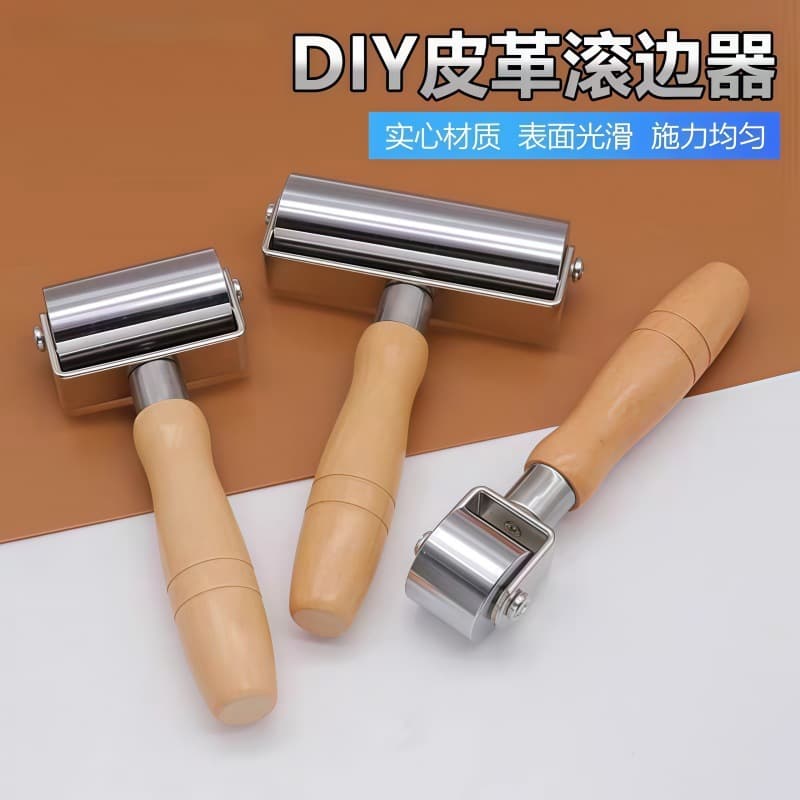 Wooden handle solid hand push roller leather edge press flattening leather leather fit DIY leather pressure wheel edge roller