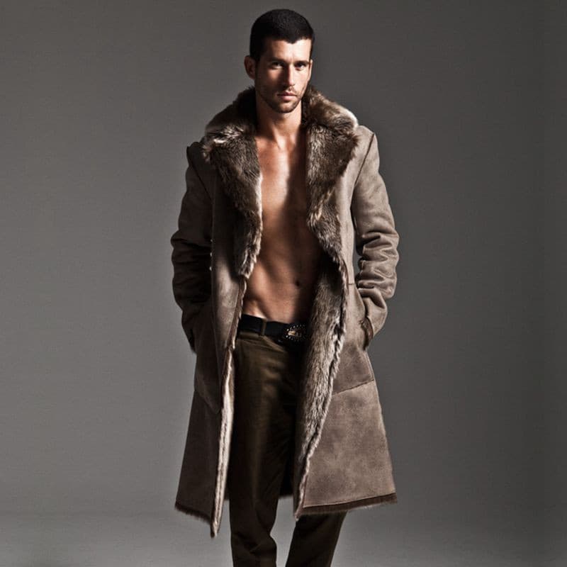 Men's Reversible Shearling Long Wool Coat Winter Fall Warm Fashion New Style