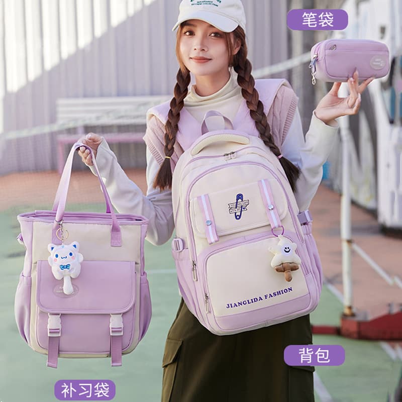 Cross-Border Hot Selling Middle School Girl Backpack Set: 3-Piece Set with Tote Bag, Shoulder & Hand Carry, Large Capacity Student Campus Backpack