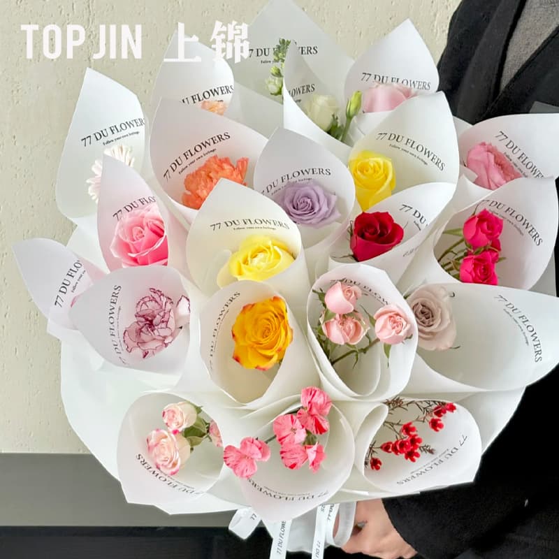 One Year One Gift Bouquet Flower Wrapping Paper Sharp Corner English Simple Paper Thickened Kraft Paper Bouquet Wrap Flower Paper Floral Art