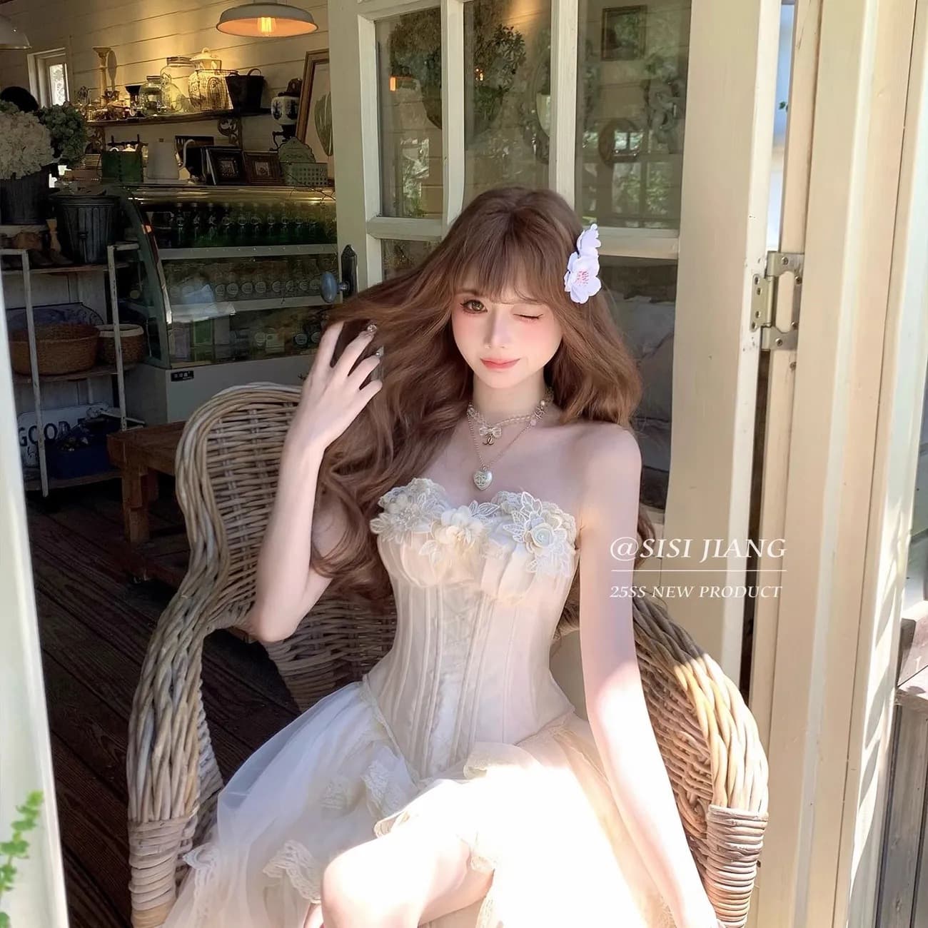 [Western Tea Party] Vintage Romantic Corset Top Lace Mesh Waist-Cinching Half Skirt Princess Style Birthday Dress