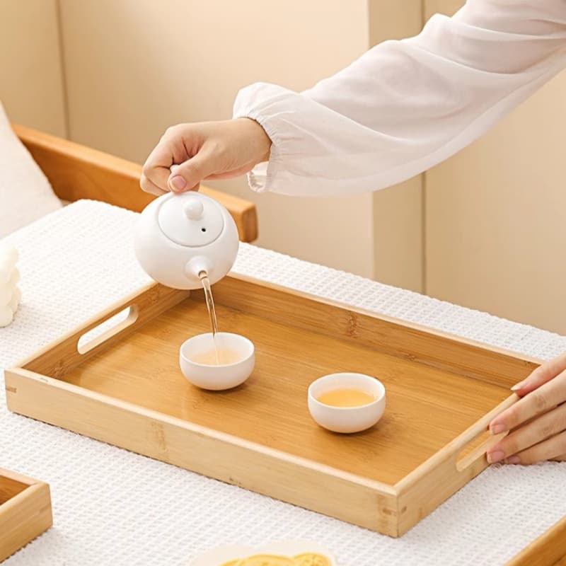 Bamboo Tray Rectangular for Restaurant Hotel Tea Cup Tray Commercial Tea Tray BBQ Plate Home Use