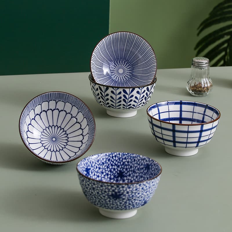 Japanese Horizontal Striped Bowl, Retro Rice Bowl, Ceramic Bowl, Premium Dining Bowl, Household Rice Bowl, Underglaze Small Bowl Tableware