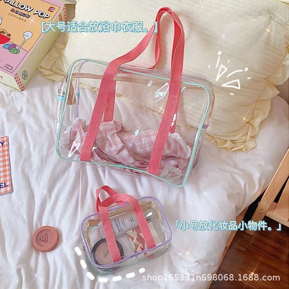 Korean Instagram Cream-colored Large Capacity PVC Transparent Waterproof Beach Bag, Toiletry/Carryall Organizer