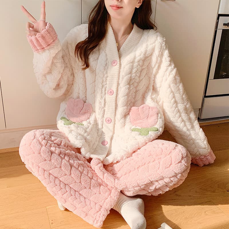 2025 Winter Maternity Pajamas Thick Fleece Plus Size Warm Postpartum Nursing Nightgown 12