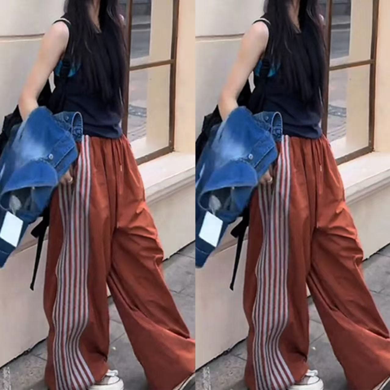 2026 Summer New Fashion Three-Stripe Pants American Style Versatile Loose Elastic Waist Casual Pants Trendy European Style