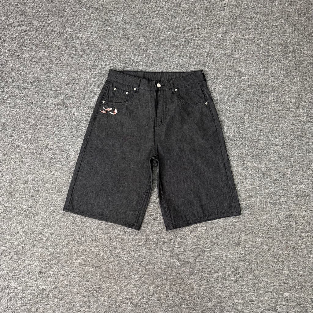 Derschutze "Koi FISH V2" JORTS RAW BLACK American Casual Denim Shorts
