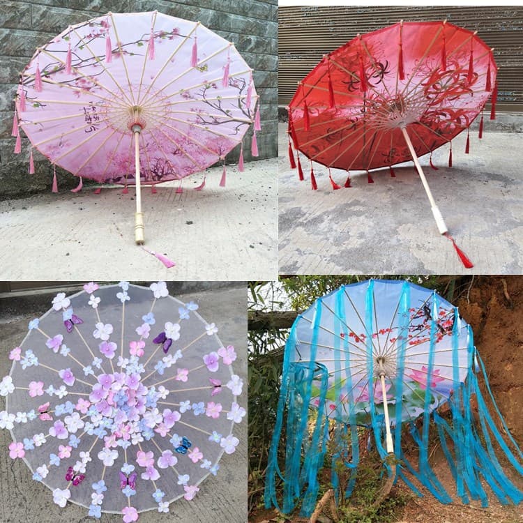 Chinese-style silk umbrella, ancient-style Hanfu photography tassel umbrella, ancient costume umbrella, internet-famous prop umbrella, classical dance oil-paper umbrella