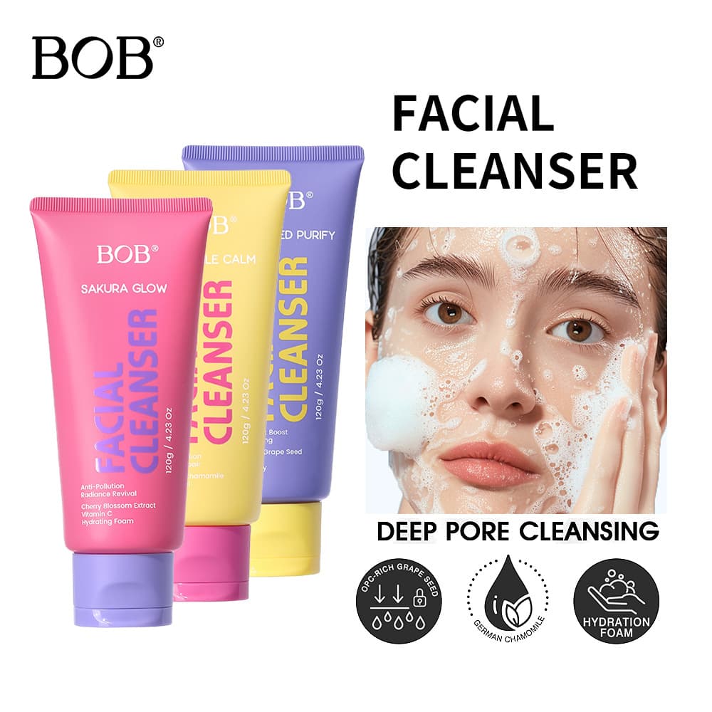 Cross-border exclusive bob foaming facial cleanser soothing and moisturizing deep cleansing pores refreshing oil control facial cleanser for women