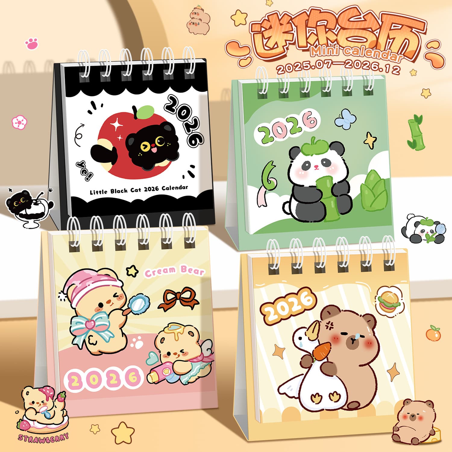 New 2026 Calendar Capybara Cartoon Desktop Calendar Cute Mini Calendar Student Office Desk Monthly Calendar