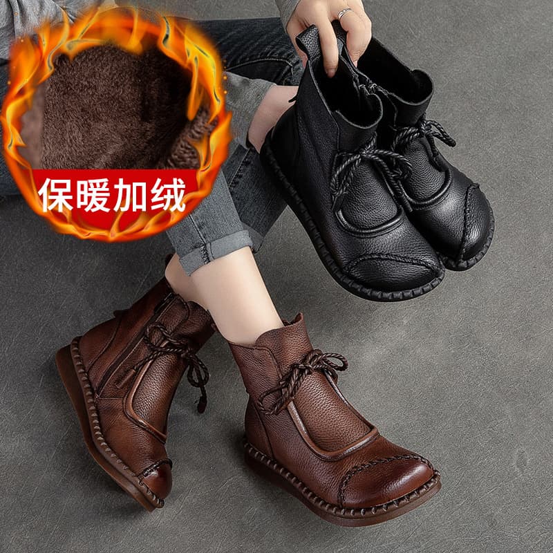 Shanghai Jiezhou Winter New Flat High-top Cotton Boots Solid Retro Martin Boots Roman Style Women's Leather Boots Short Boots