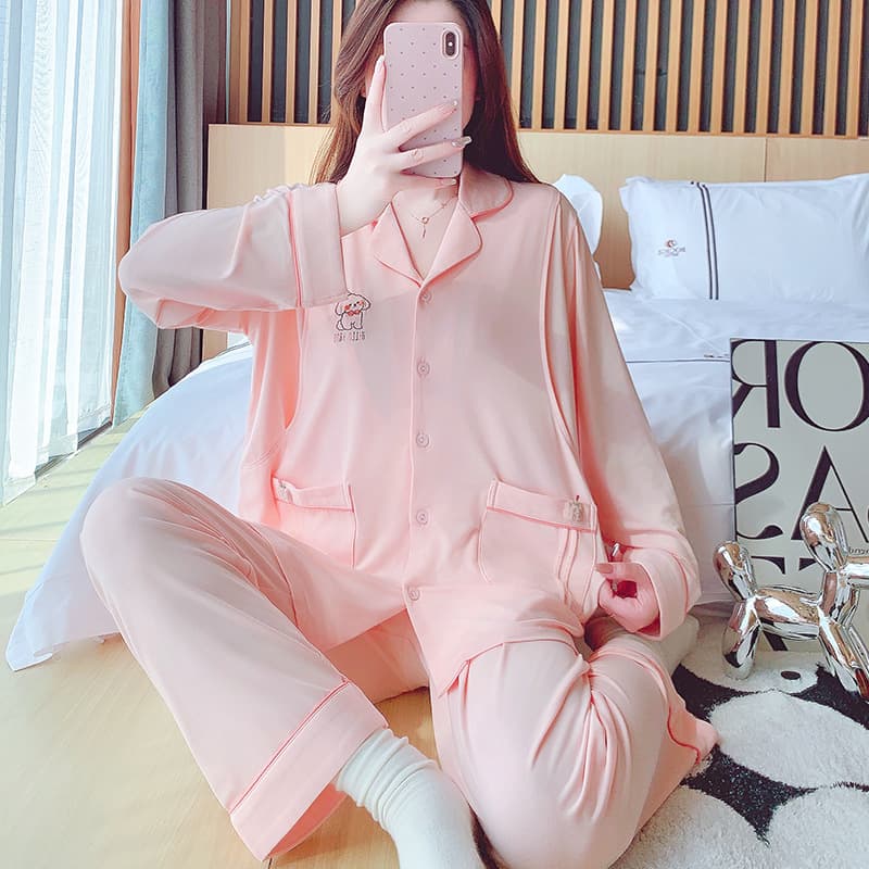 Modal Crescent Clothing Spring and Summer Postpartum Nursing Pajamas Maternity Feeding Cardigan Set Homewear