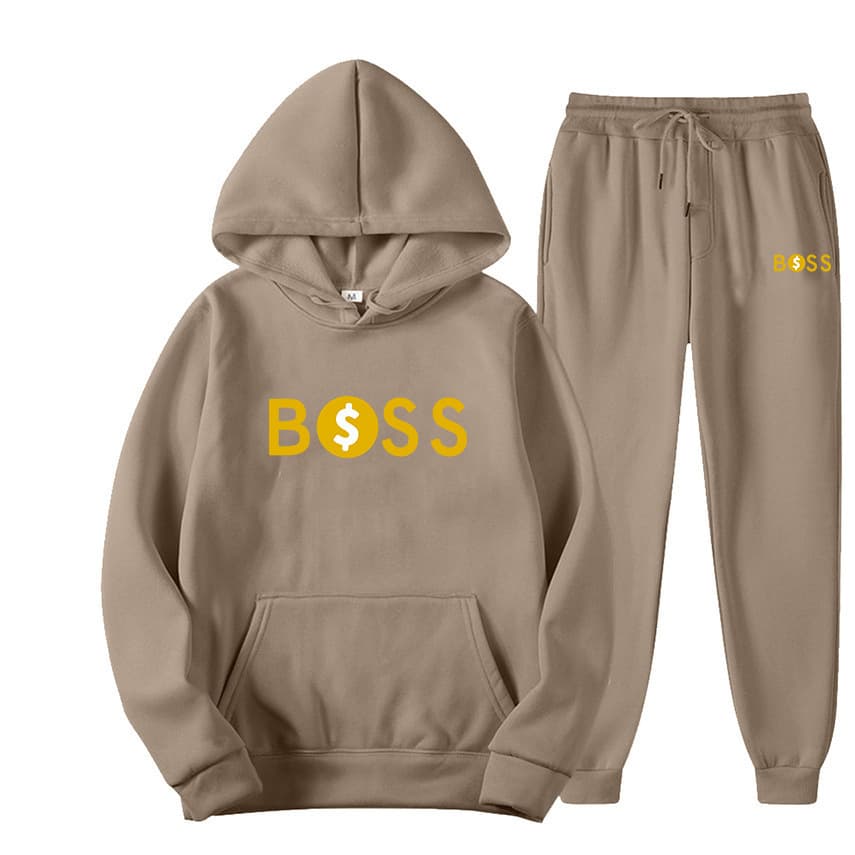 2023 New Autumn Winter Fleece-Lined Men's Casual Loose Hooded Sweatshirt Men's Set Sportswear