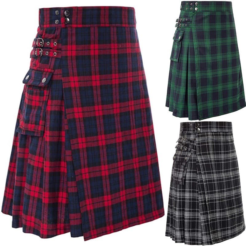 Men's AliExpress Wish Amazon Hot Selling Best Seller Scottish Festival Kilt Men's Plaid Color Block Pleated Skirt